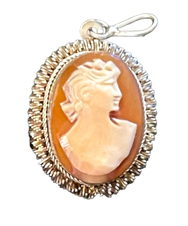 Vintage 1960s  800 silver Carnelian shell Cameo necklace Pendant ornate