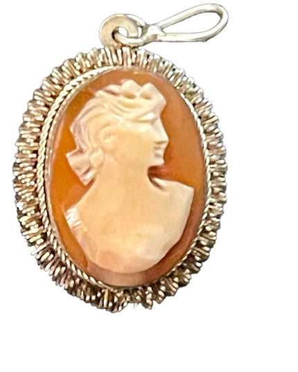 Vintage 1960s  800 silver Carnelian shell Cameo necklace Pendant ornate