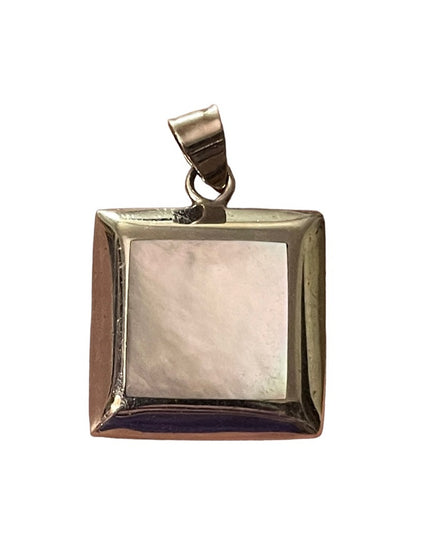 Large Sterling silver 925  MOP Mother of Pearl square necklace pendant