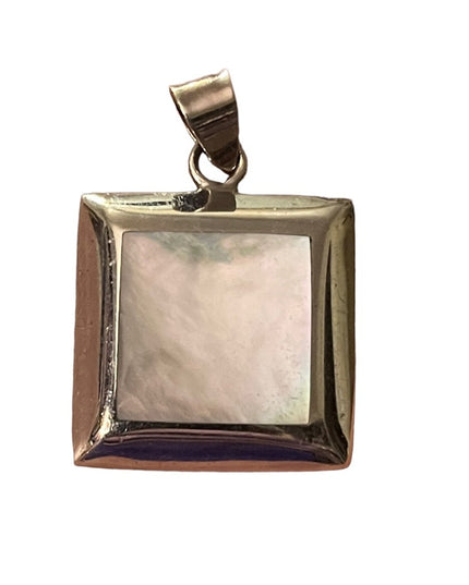 Large Sterling silver 925  MOP Mother of Pearl square necklace pendant