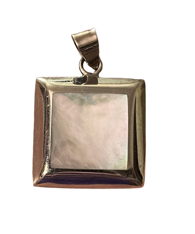 Large Sterling silver 925  MOP Mother of Pearl square necklace pendant