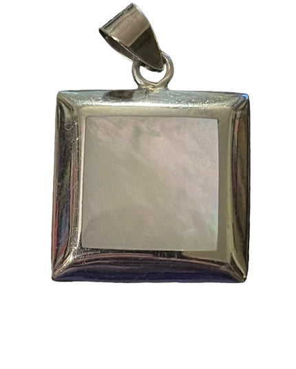 Large Sterling silver 925  MOP Mother of Pearl square necklace pendant