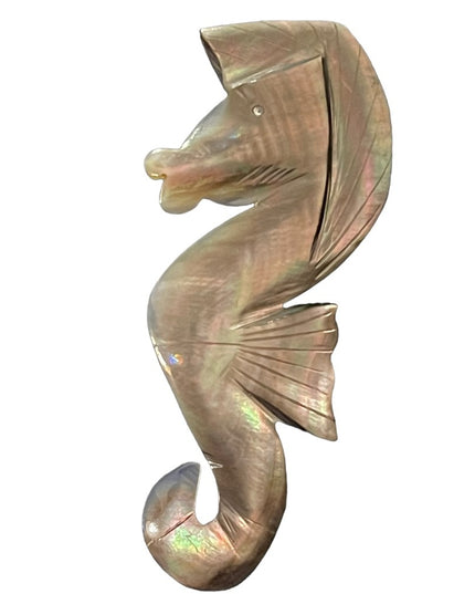 Vintage Abalone shell hand carved SEAHORSE brooch