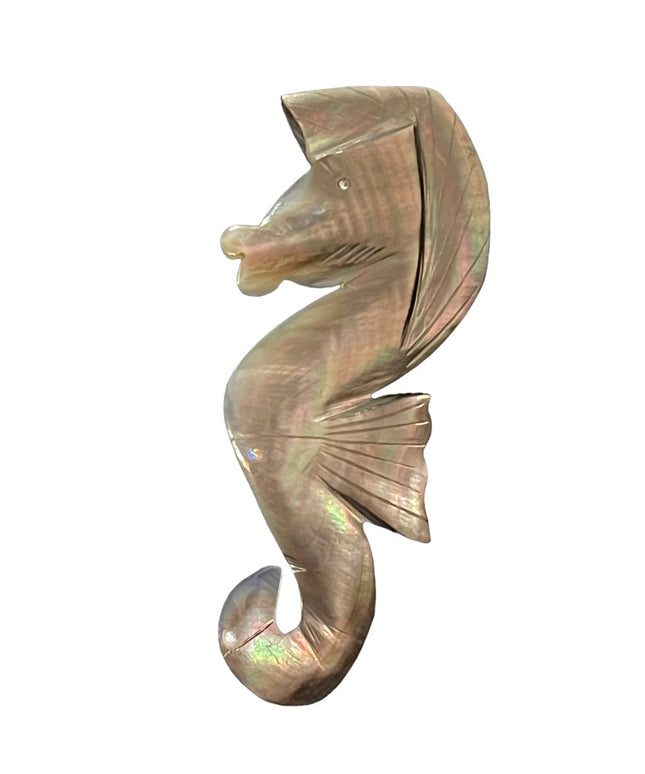 Vintage Abalone shell hand carved SEAHORSE brooch