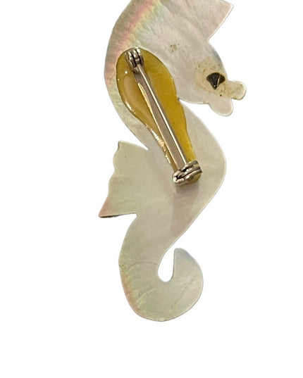 Vintage Abalone shell hand carved SEAHORSE brooch