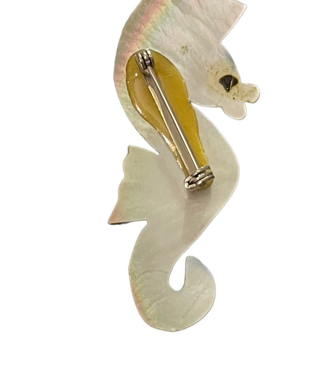 Vintage Abalone shell hand carved SEAHORSE brooch