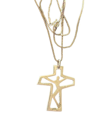 Vintage Sterling silver 925 Artisan Jesus Cross prndant necklace religious