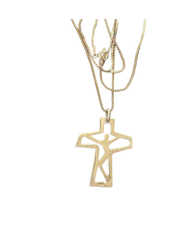 Vintage Sterling silver 925 Artisan Jesus Cross prndant necklace religious