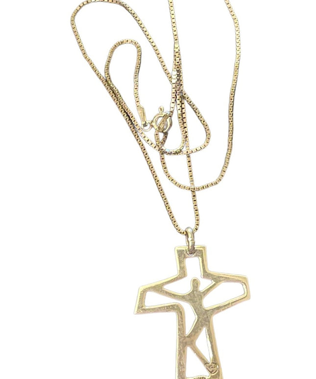 Vintage Sterling silver 925 Artisan Jesus Cross prndant necklace religious