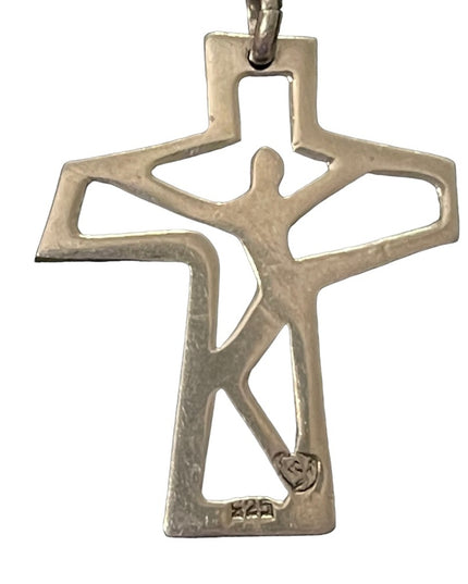 Vintage Sterling silver 925 Artisan Jesus Cross prndant necklace religious