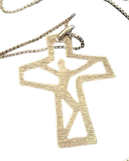 Vintage Sterling silver 925 Artisan Jesus Cross prndant necklace religious