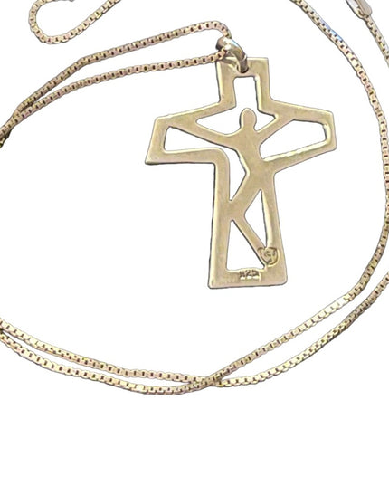 Vintage Sterling silver 925 Artisan Jesus Cross prndant necklace religious