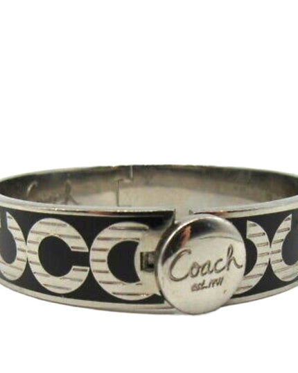 Authentic COACH black enamel silver finish Hinged bangle bracelet