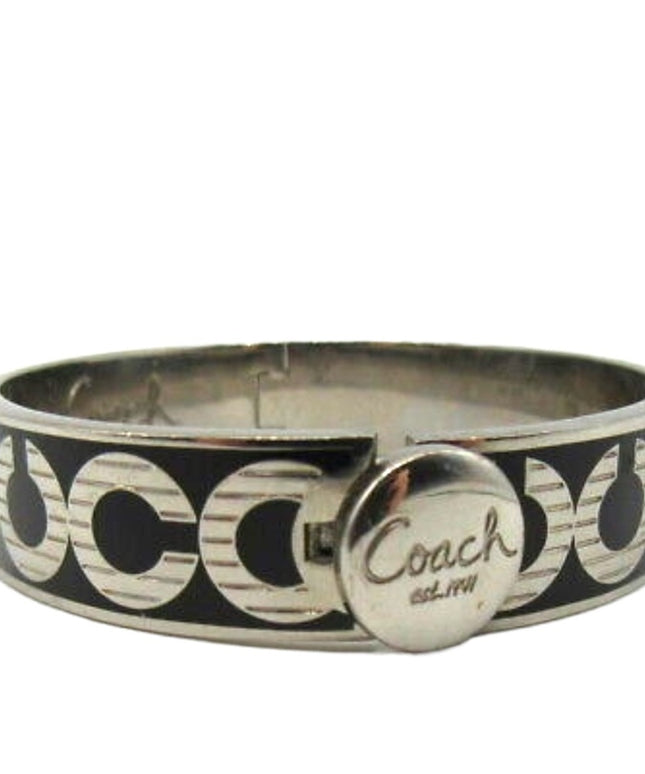 Authentic COACH black enamel silver finish Hinged bangle bracelet