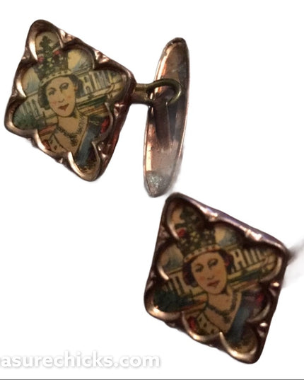 Vintage 1950s Royal queen Elizabeth Cufflinks GP RARE