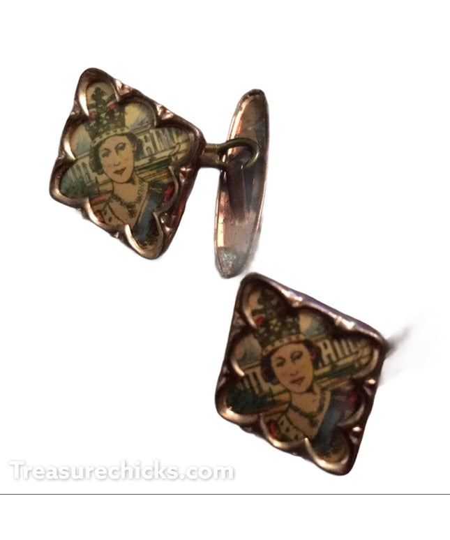 Vintage 1950s Royal queen Elizabeth Cufflinks GP RARE