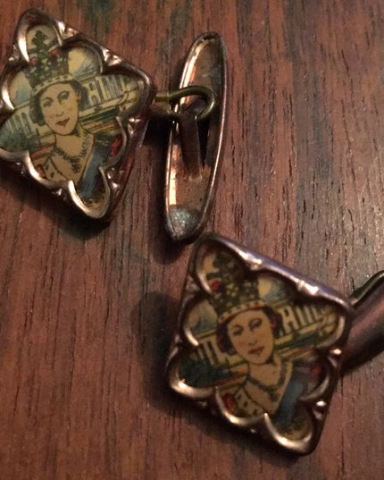 Vintage 1950s Royal queen Elizabeth Cufflinks GP RARE
