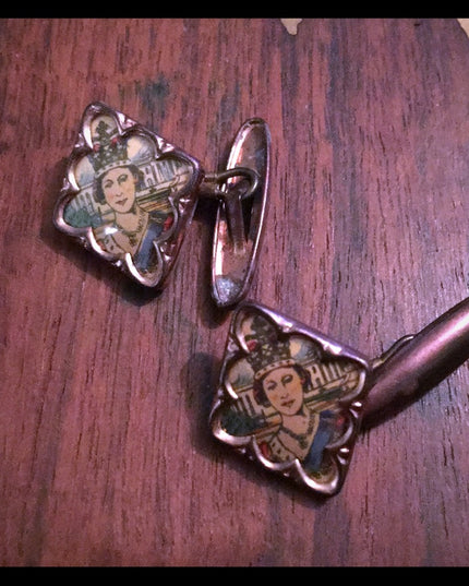 Vintage 1950s Royal queen Elizabeth Cufflinks GP RARE