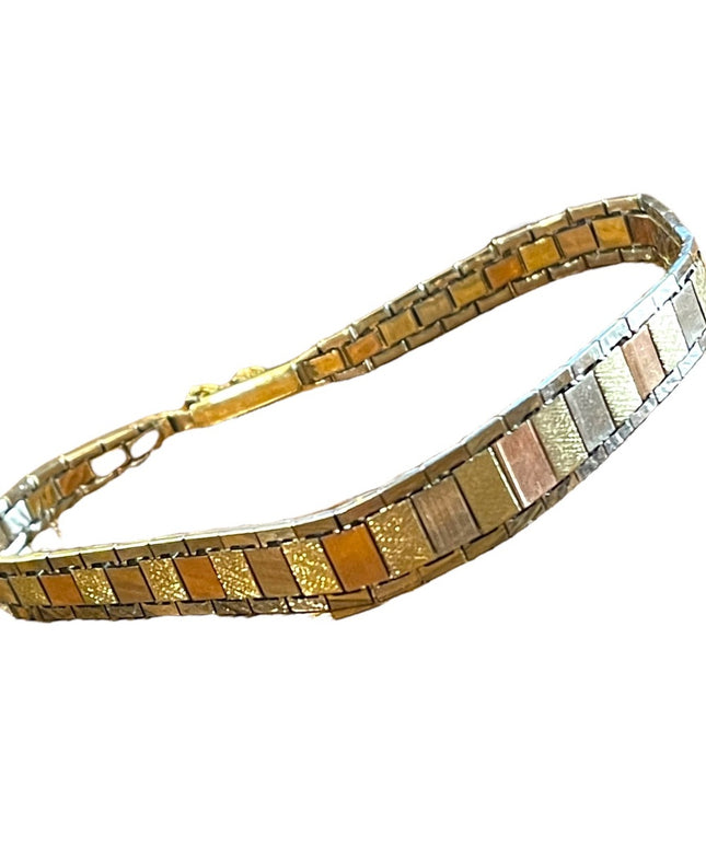 Vintage Thick Heavy 14k Gold Italy Tri color Cleopatra bracelet