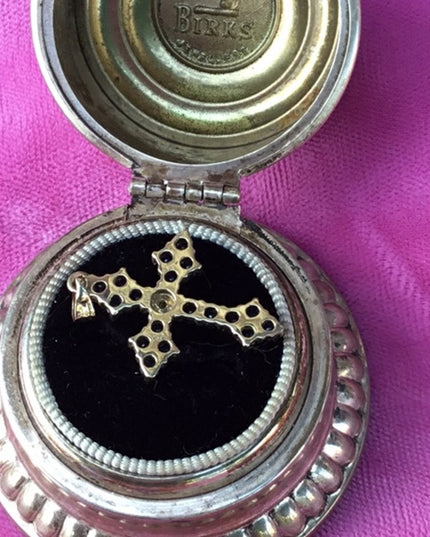 Vintage 10k gold sapphire & diamond cross pendant