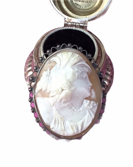 Antique Victorian Sterling high relief carved shell cameo brooch LARGE Heavy!