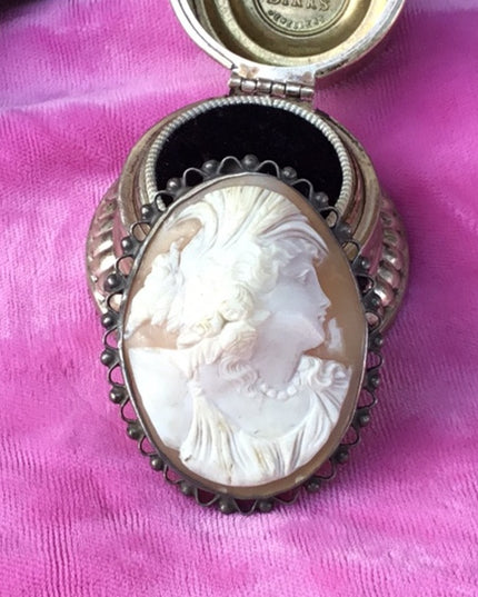Antique Victorian Sterling high relief carved shell cameo brooch LARGE Heavy!