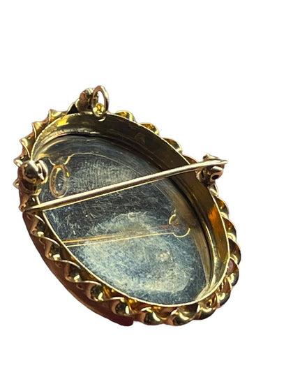 Vintage 14k Gold hand painted Cameo pendant brooch