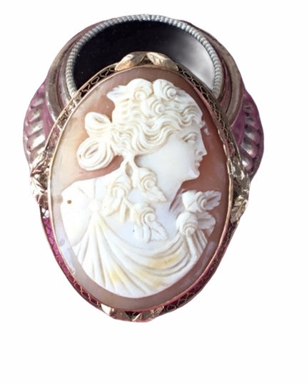 Antique Victorian 10k gold 2’ Large cameo brooch pendant Etched late 1800s