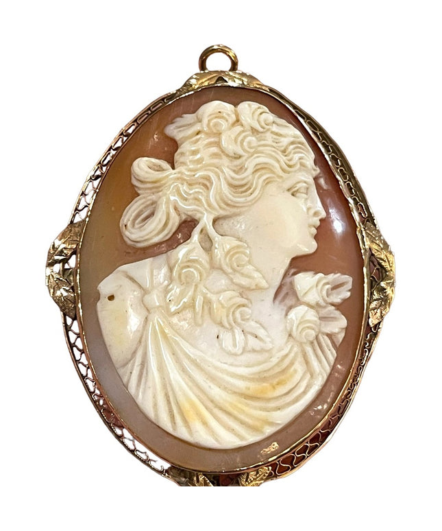 Antique Victorian 10k gold 2’ Large cameo brooch pendant Etched late 1800s