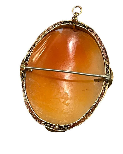 Antique Victorian 10k gold 2’ Large cameo brooch pendant Etched late 1800s