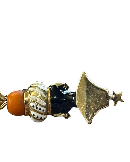 Antique 1800s Blackamoor Solid Gold Coral Enamel Pendant  Italy Ruby Coral