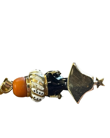 Antique 1800s Blackamoor Solid Gold Coral Enamel Pendant  Italy Ruby Coral