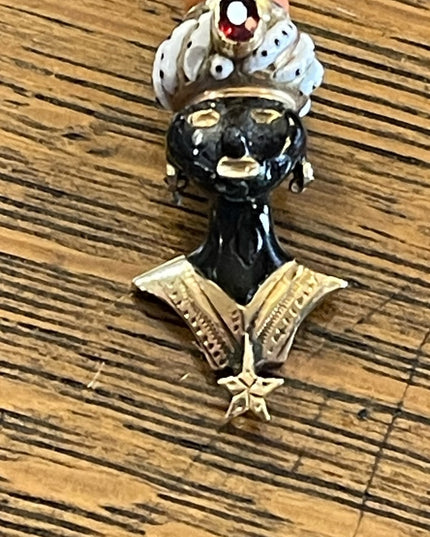 Antique 1800s Blackamoor Solid Gold Coral Enamel Pendant  Italy Ruby Coral