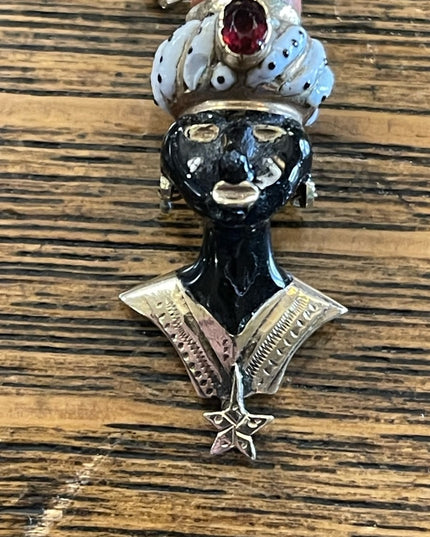 Antique 1800s Blackamoor Solid Gold Coral Enamel Pendant  Italy Ruby Coral