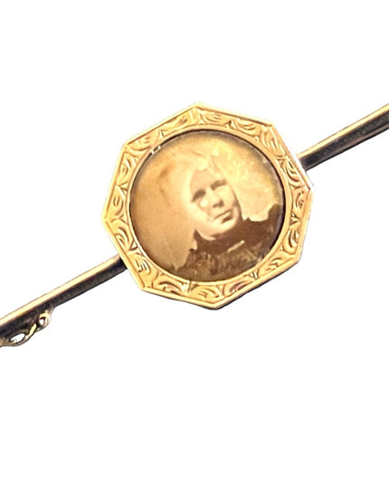 Antique Victorian 19k Solid Rose Gold Bar brooch w photo locket 1800s European