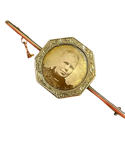 Antique Victorian 19k Solid Rose Gold Bar brooch w photo locket 1800s European