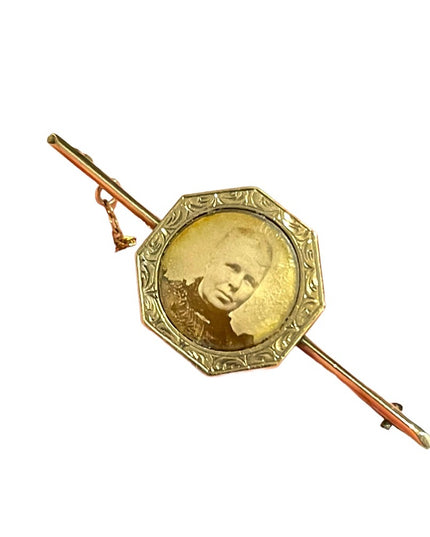Antique Victorian 19k Solid Rose Gold Bar brooch w photo locket 1800s European