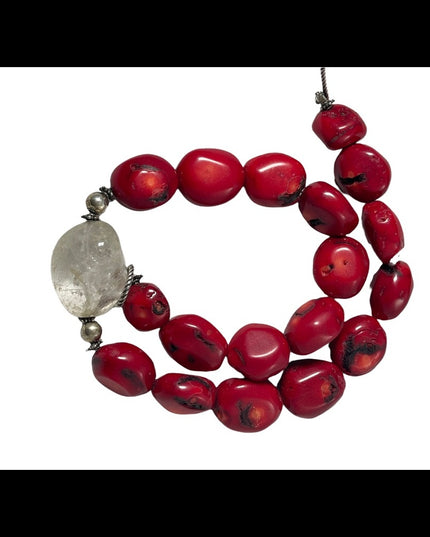Heavy Bamboo coral & clear quarts large chunky modernist necklace