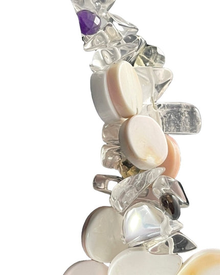 Lovely Coral Quarts Amethyst citrine topaz stone 3 strand necklace sterling