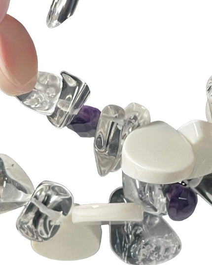 Lovely Coral Quarts Amethyst citrine topaz stone 3 strand necklace sterling