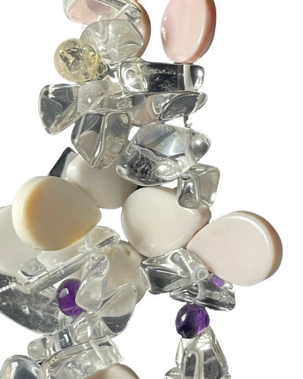 Lovely Coral Quarts Amethyst citrine topaz stone 3 strand necklace sterling