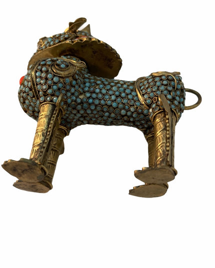 VTG Gild Filagree Fu Foo Dog Coral & Turquoise
