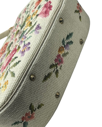 Vintage Needlepoint flowers purse with gold etched kiss lock