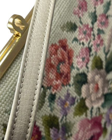 Vintage Needlepoint flowers purse with gold etched kiss lock