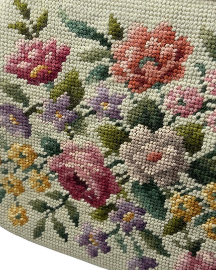 Vintage Needlepoint flowers purse with gold etched kiss lock