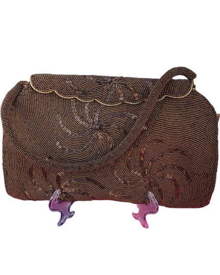 Vintage 1950s Brown beaded purse evening bag