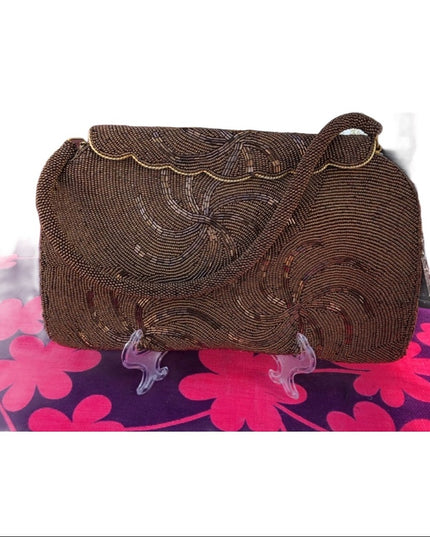 Vintage 1950s Brown beaded purse evening bag