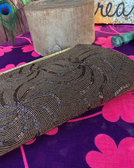 Vintage 1950s Brown beaded purse evening bag
