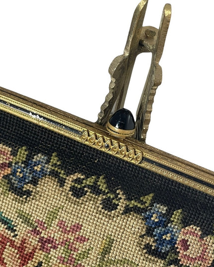 Stunning antique needlepoint wristlet flowers design bag petite point