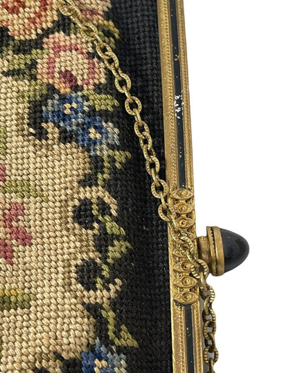 Stunning antique needlepoint wristlet flowers design bag petite point